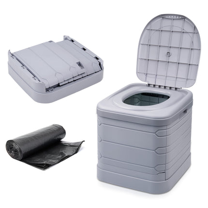 24L portable camping toilet in grey, foldable and compact