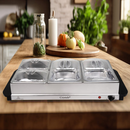 4 Tray Buffet Server UK | Stainless Steel Food Warmer Adjustable Temperature for Parties & BBQs