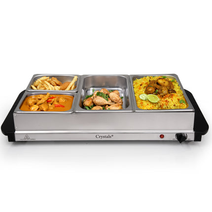 4 Tray Electric Buffet Server UK | Stainless Steel Food Warmer with Adjustable Temperature