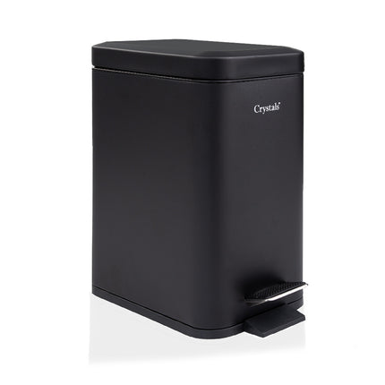 5L black pedal bin with soft close lid for kitchen or bathroom waste