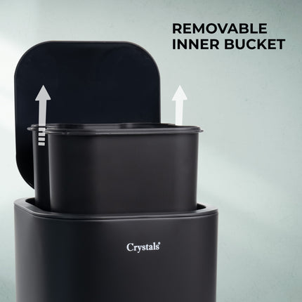 Black stainless steel pedal bin with matte finish