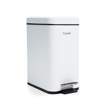 5L white pedal bin with soft close lid for bathroom or kitchen use