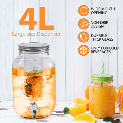4L Glass Vintage Beverage Drinks Dispenser