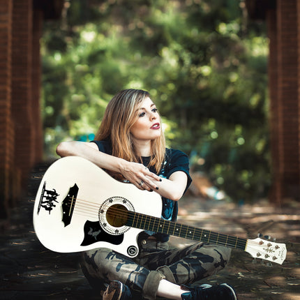 38" Full Size 6 String White Acoustic Guitar