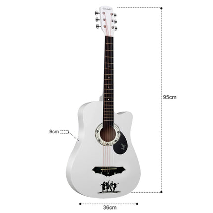 38" Full Size 6 String White Acoustic Guitar