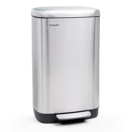 Silver 30L Rectangular Pedal Bin – Stainless Steel, Soft-Close Lid