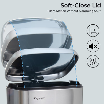 Silver 30L Rectangular Pedal Bin – Stainless Steel, Soft-Close Lid