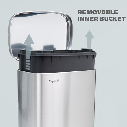 Silver 30L Rectangular Pedal Bin – Stainless Steel, Soft-Close Lid