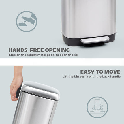 Silver 30L Rectangular Pedal Bin – Stainless Steel, Soft-Close Lid