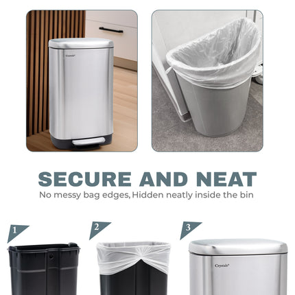 Silver 30L Rectangular Pedal Bin – Stainless Steel, Soft-Close Lid