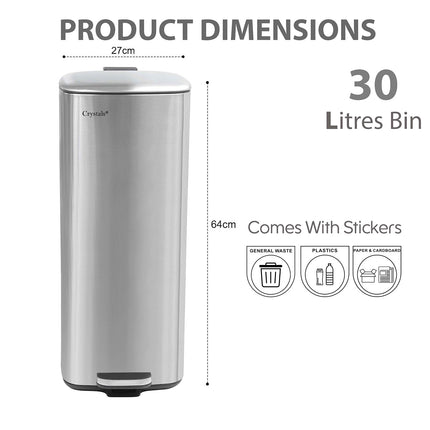 Square 30L Pedal Bin with Soft Close Lid