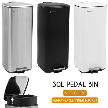 Square 30L Pedal Bin with Soft Close Lid