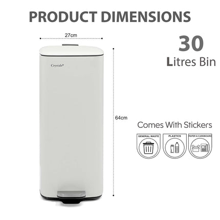 Square 30L Pedal Bin with Soft Close Lid