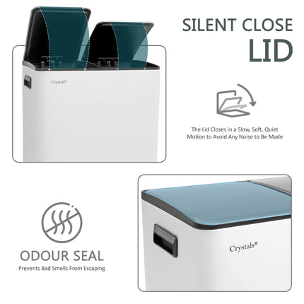 White 60L Dual Pedal Bin for Kitchen Waste & Recycling