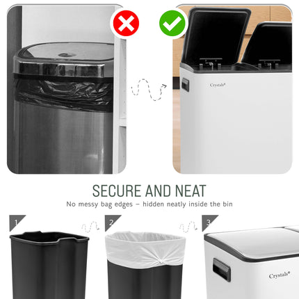 White 60L Dual Pedal Bin for Kitchen Waste & Recycling