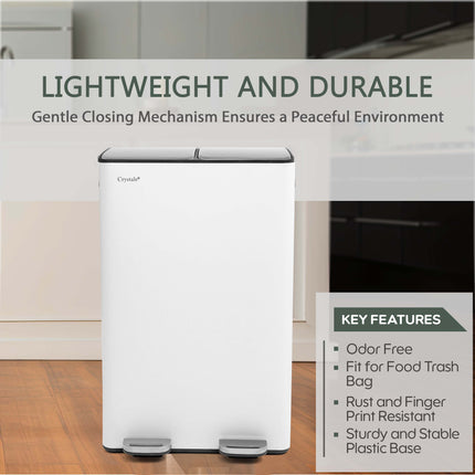 White 60L Dual Pedal Bin for Kitchen Waste & Recycling