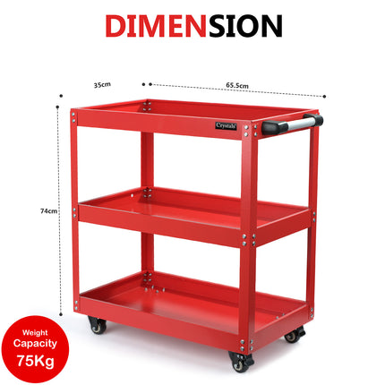 Heavy-Duty 3-Tier Tool Trolley – Steel Workshop Cart for Garage & Mechanics – Rolling Tool Trolley with Locking Wheels – 75Kg Capacity