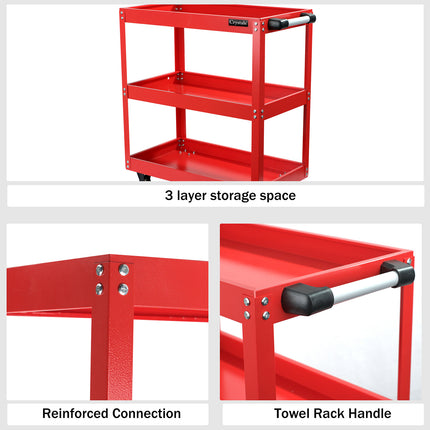 Heavy-Duty 3-Tier Tool Trolley – Steel Workshop Cart for Garage & Mechanics – Rolling Tool Trolley with Locking Wheels – 75Kg Capacity