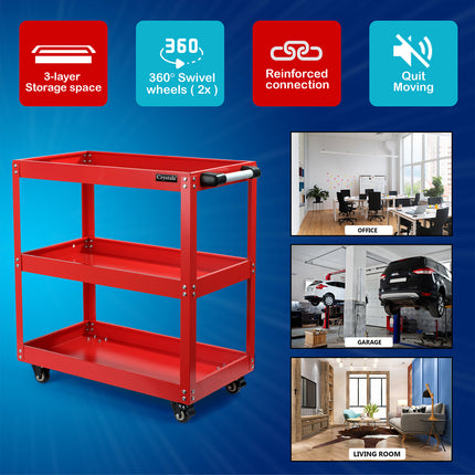 Heavy-Duty 3-Tier Tool Trolley – Steel Workshop Cart for Garage & Mechanics – Rolling Tool Trolley with Locking Wheels – 75Kg Capacity