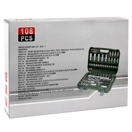 108 Pcs 1/4" & 1/2" Socket Ratchet Torx Set