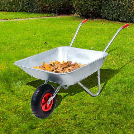 65L Heavy Duty Wheelbarrow Metal Garden Cart with Pneumatic Tyre