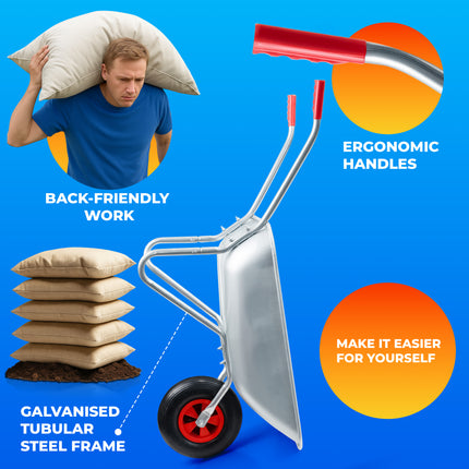 65L Heavy Duty Wheelbarrow Metal Garden Cart with Pneumatic Tyre