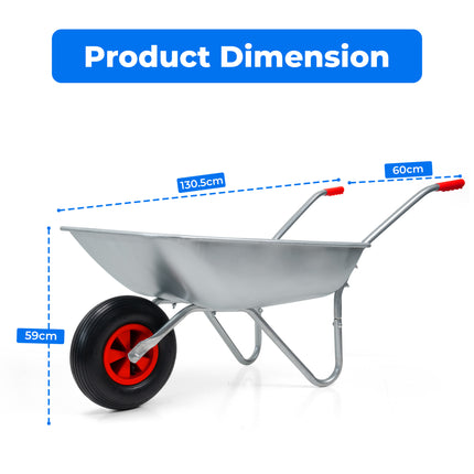 65L Heavy Duty Wheelbarrow Metal Garden Cart with Pneumatic Tyre