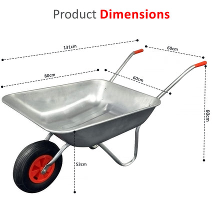 65L Heavy Duty Wheelbarrow Metal Garden Cart with Pneumatic Tyre