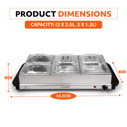 Electric Buffet Server with Adjustable Temperature UK | Stainless Steel 4 Trays