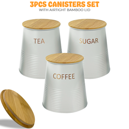 Airtight canisters with wooden lids for coffee tea sugar