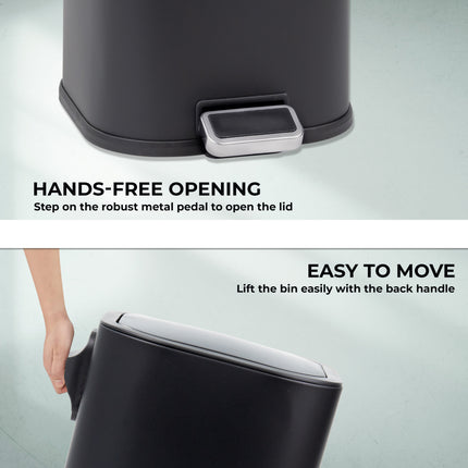 Soft close pedal bin suitable for bathroom use