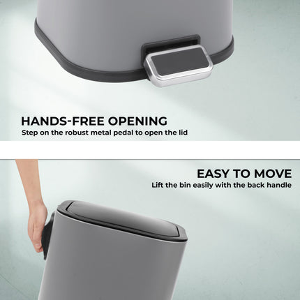 Black pedal bin with hands-free foot pedal operation