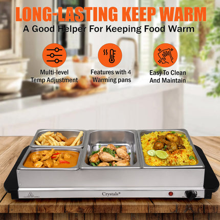Electric Buffet Server with Adjustable Heat UK | Stainless Steel 4 Tray Food Warmer