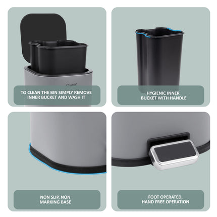 Compact kitchen bin with soft close stainless steel design