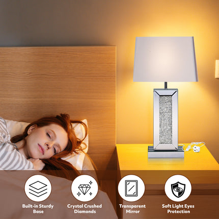 Glamorous table lamp with mirrored base and fabric shade