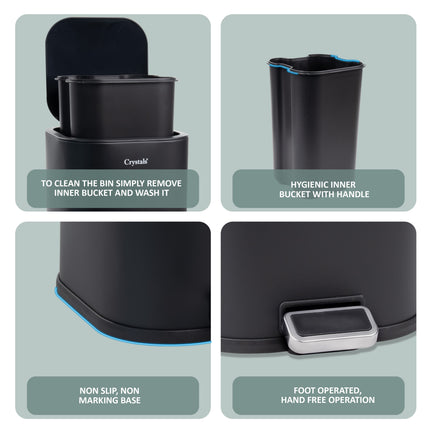 Grey 5L pedal bin with removable inner bucket