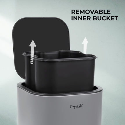 Grey pedal bin with hands-free foot pedal operation