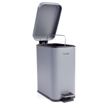 Grey pedal bin with open soft-close lid