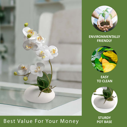 Indoor faux orchid floral arrangement