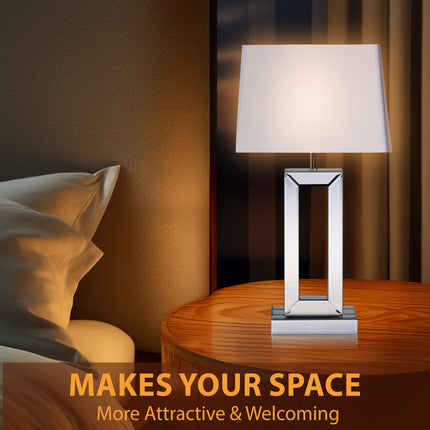 Mirrored table desk lamp reflecting soft ambient light in a stylish setting.