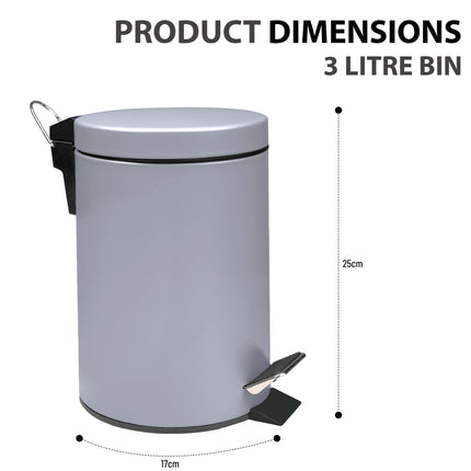 3 Litre Small Pedal Bin Grey