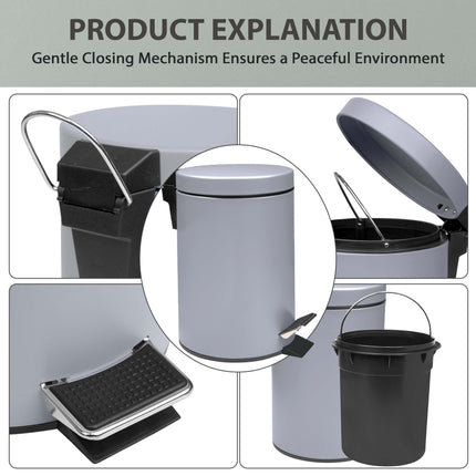 3 Litre Small Pedal Bin Grey