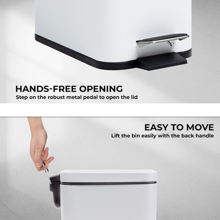 5 litre white pedal bin for bathroom, kitchen or indoor use