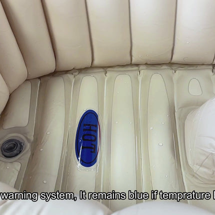 Watch how the Heat Sensor Inflatable Baby Bath Tub with anti-slip support and hot water warning system ensures a safe and comfortable bath time for UK newborns.