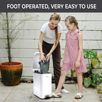 Rectangular white waste bin 5 litre capacity for modern homes