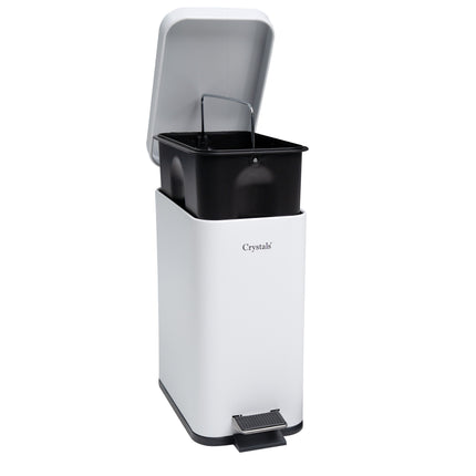 Slim 5L bathroom bin in white with soft close and foot pedal