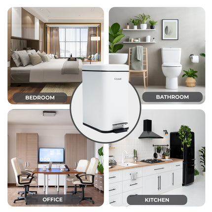 Soft close pedal bin in white with compact design and foot pedal