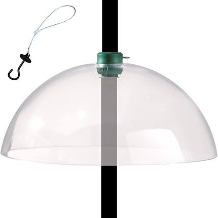 Clear squirrel baffle dome for bird feeder poles in UK gardens