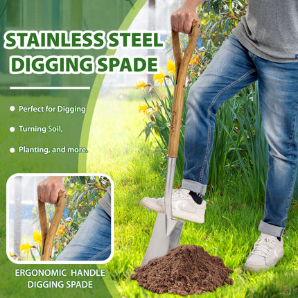High-Quality Stainless Steel Garden Spade with Hardwood Shaft for UK Use