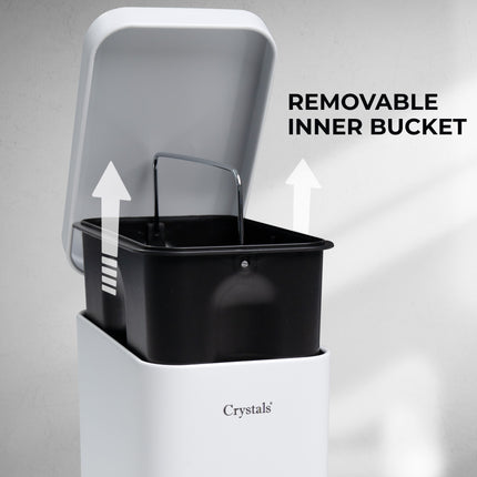 White metal bin 5 litre with soft close lid and pedal opening